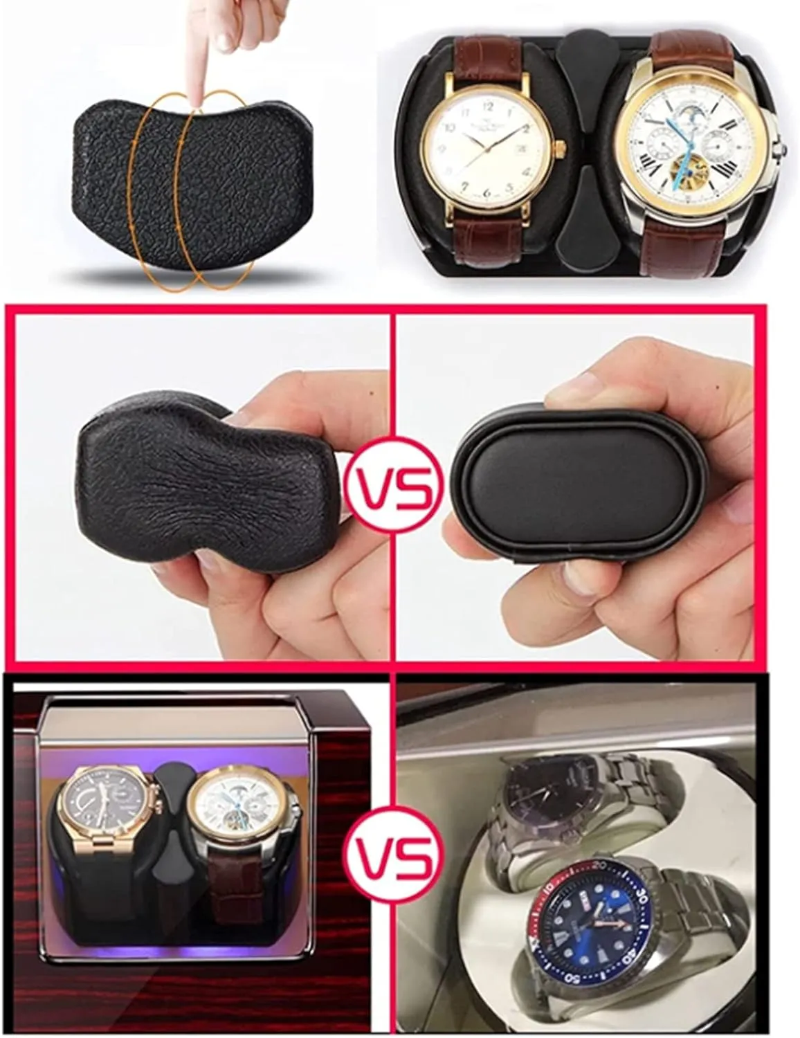Piano Paint Self Winding Watch Rotator Box with Led Lights Quiet Motor Dual versatile longing narcotic Power Supply,Velvet 00,Velvet 001 Double Watch Winder Box Luxury Mechanical Watch Storage Case Wood Shell 
