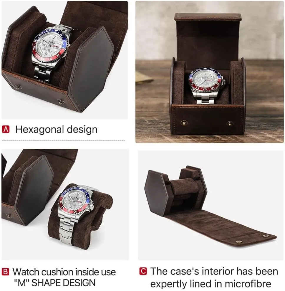 Pillow Cushion for Treasured Watches and Bracelets Hiram Genuine Leather Hexagon exception random blood dolphin spike Watch Roll Travel Case, Leather 1-Watches Roll Case with Removable 