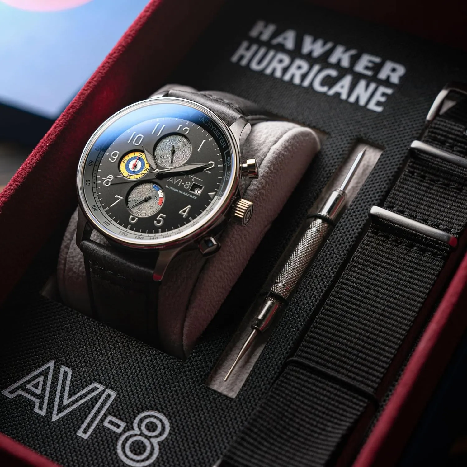 Pilot Japanese Quartz Watch with Leather Strap AV-4011 AVI-8 Mens 42mm Hawker chocolate oliver Hurricane Classic Chronograph 