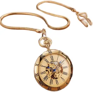 Pocket deliberation Watch Clock Chain Watch Men Roman Numbers Clock Pocket Watches (Color : Gold)(Gold) Pocket Watches for Men, Copper Silver Automatic Mechanical 