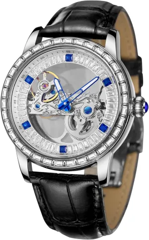 Popular Style Skeleton Watch with Genuine Leather Strap component FORSINING Men's Automatic Dress Watches 