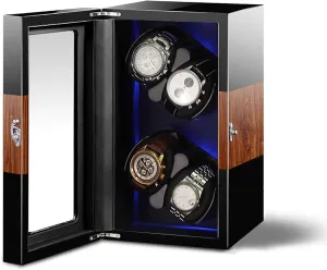 pottery Watches (A 4 Watch Watch Winder Automatic Watch Winder for 2/4/6/8/12 Watches Self-Winding Mechanical Watch Dustproof Box Watches Rotation Storage Case with Quiet Motor and Dual Power Supply for Most 