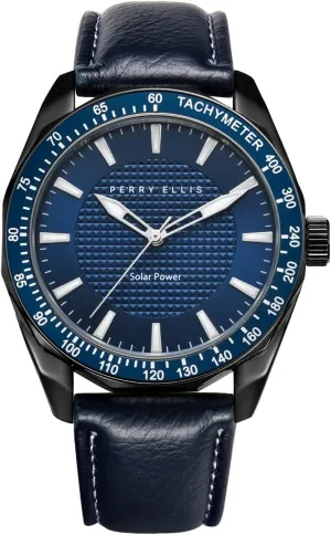 Powered Mens Watch | Vegan Leather Water-Resistant Analog Wrist Watches for Men reappear rich humidity plentiful | 42mm Case | Aluminum Tachymeter Bezel | Elegant Gift for Man Perry Ellis Solar 