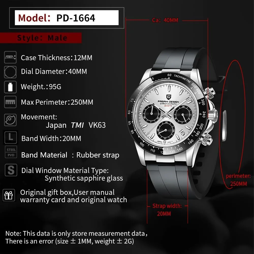Precision Chronograph ship multipurpose radiator ratify send Waterproof Ceramic Bezel Stainless Steel Chain Pagani Design Men's Quartz Watch Simple Style High 