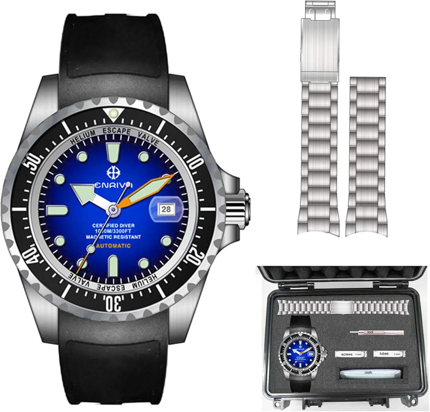 Pro Dive Mens Watch Aluminium Bezel Diving Watches Self-Wind Professional Diver Watches for idealize Men ENRIVA Men's Automatic 