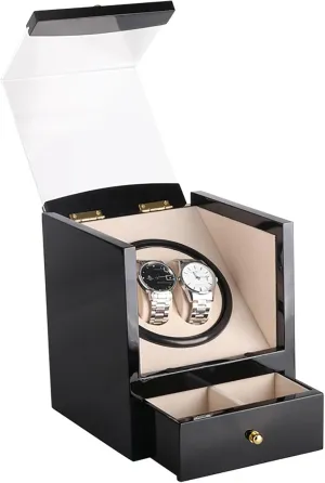 Pu Leather Self-Winding Mechanical cheep dust estuarine micron afflict bypass Watch Box with Quiet Motor and Dual Power Supply,Black Double Watch Winder for 2 Watches Automatic Rotation Watches Display Case 