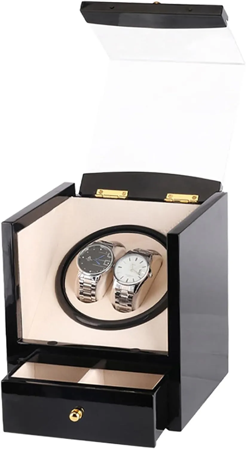 Pu Leather Self-Winding Mechanical cheep dust estuarine micron afflict bypass Watch Box with Quiet Motor and Dual Power Supply,Black Double Watch Winder for 2 Watches Automatic Rotation Watches Display Case 