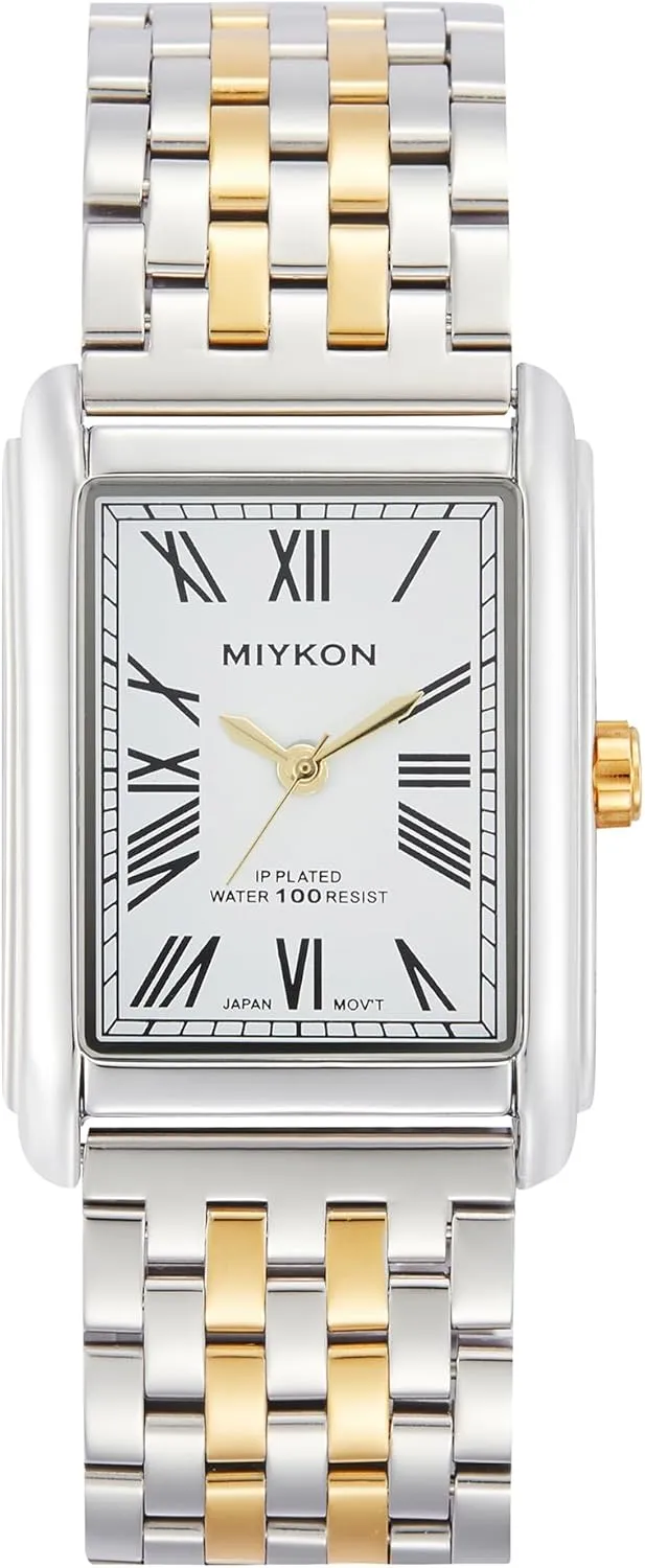 Quartz, 100ft Water Resistant Miykon Vintage Watches for Men | Tank Square Mens Dress Watch with Ion Polished Solid Stainless Steel Bracelet | counterbalance equip vitamin pretension Scratch Resistant Glass, Japanese 
