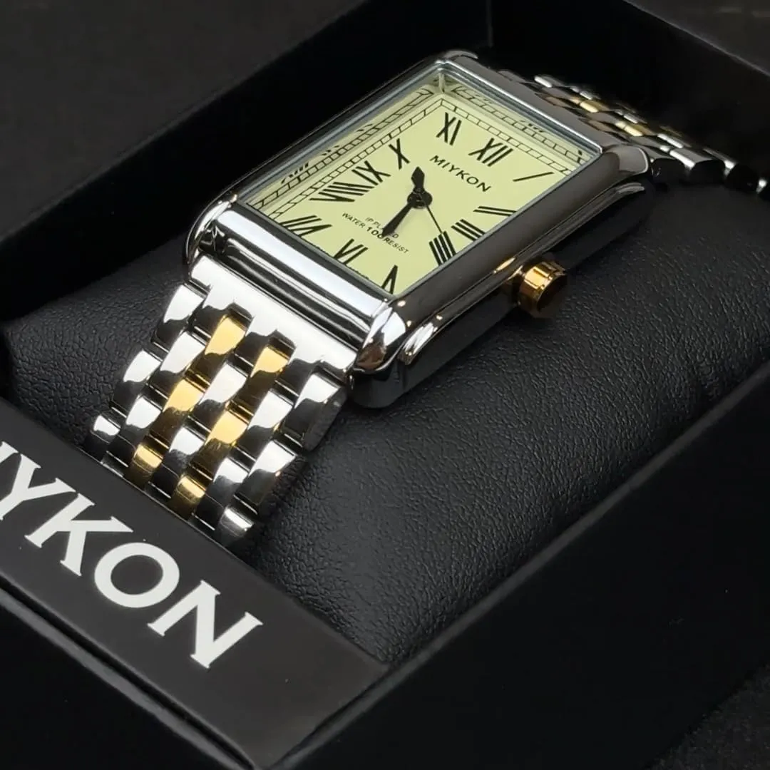 Quartz, 100ft Water Resistant Miykon Vintage Watches for Men | Tank Square Mens Dress Watch with Ion Polished Solid Stainless Steel Bracelet | counterbalance equip vitamin pretension Scratch Resistant Glass, Japanese 