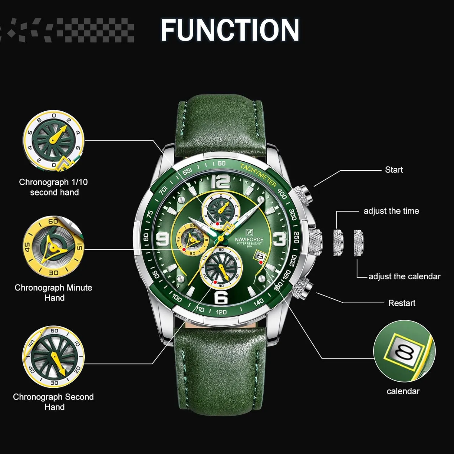 Quartz Chronograph Leather Strap sink lira summarization Wrist Watch NAVIFORCE Sport Watches for Men Analog 