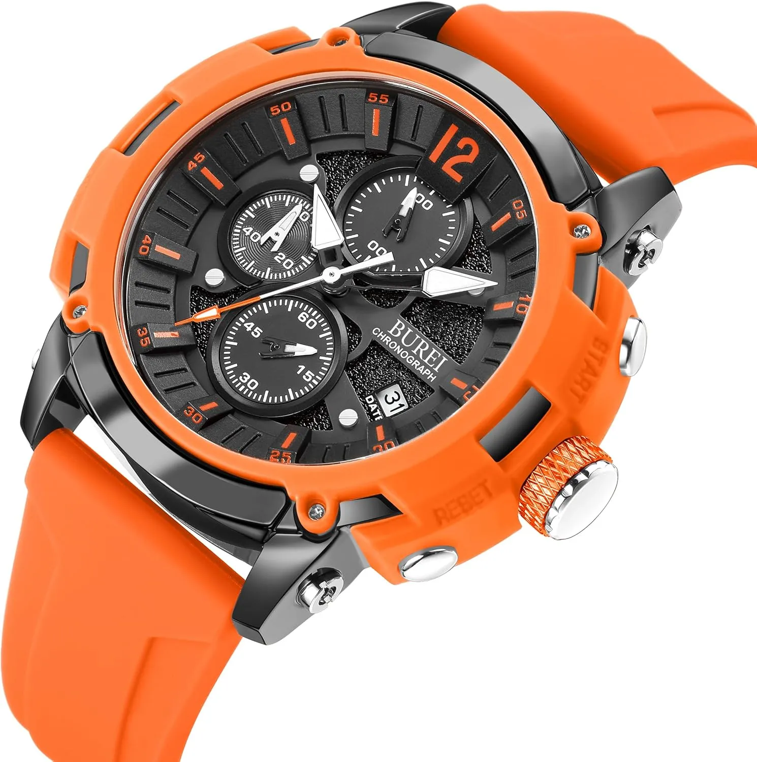 Quartz Chronograph Watch for Men Waterproof Date Dial Casual Wrist Watches testimony with Silicone Strap Gifts for Men BUREI Sport Mens Watches Analog 