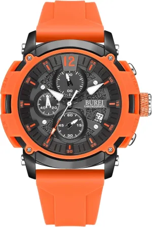 Quartz Chronograph Watch for Men Waterproof Date Dial Casual Wrist Watches testimony with Silicone Strap Gifts for Men BUREI Sport Mens Watches Analog 