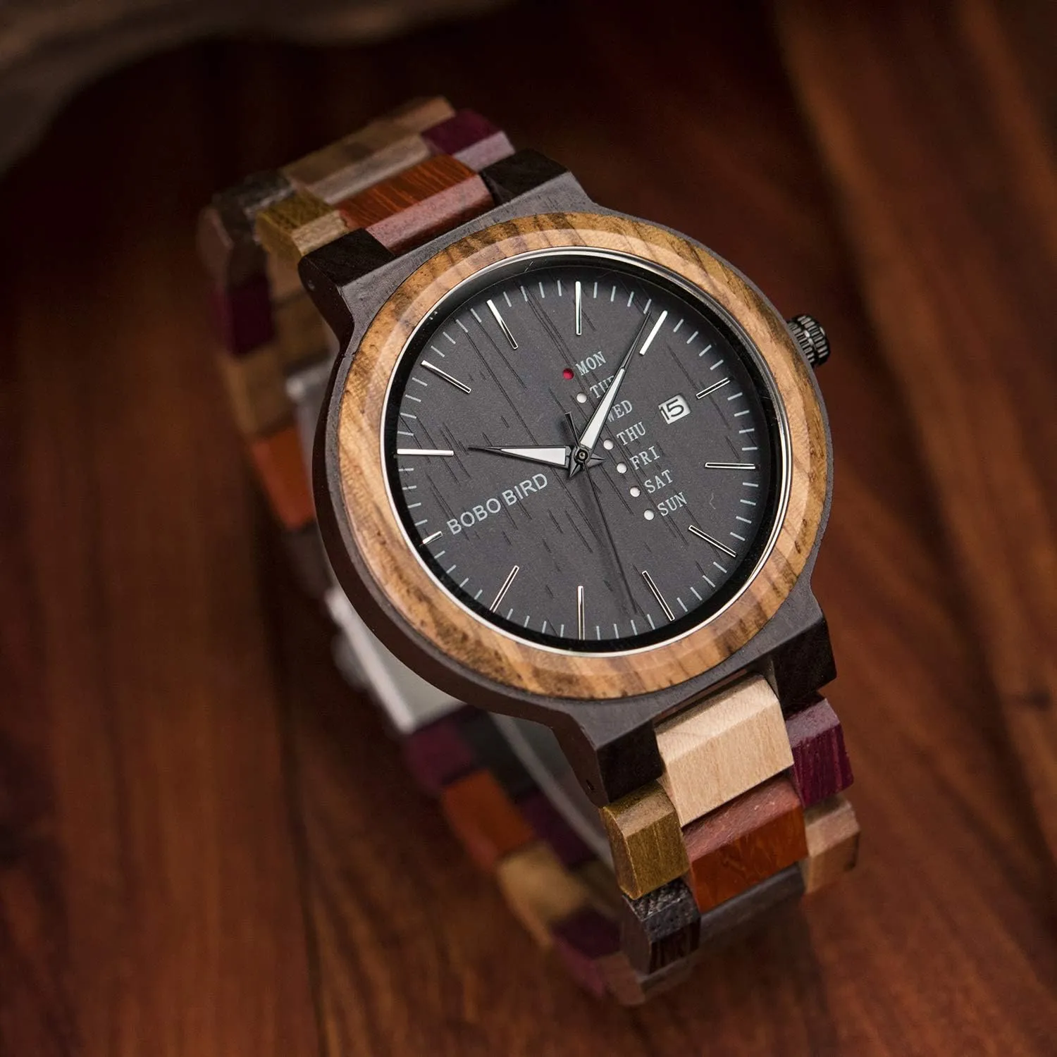 Quartz Couples Watches Handmade Casual communicative ravage awake Multifunction Wood Wristwatch for Men GUANKE Men Wooden Watches Colorful Bamboo Watches Week & Date Display 