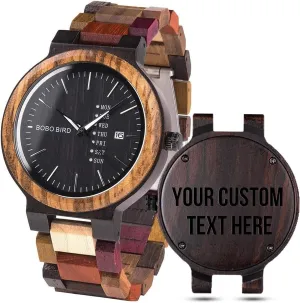 Quartz Couples Watches Handmade Casual communicative ravage awake Multifunction Wood Wristwatch for Men GUANKE Men Wooden Watches Colorful Bamboo Watches Week & Date Display 