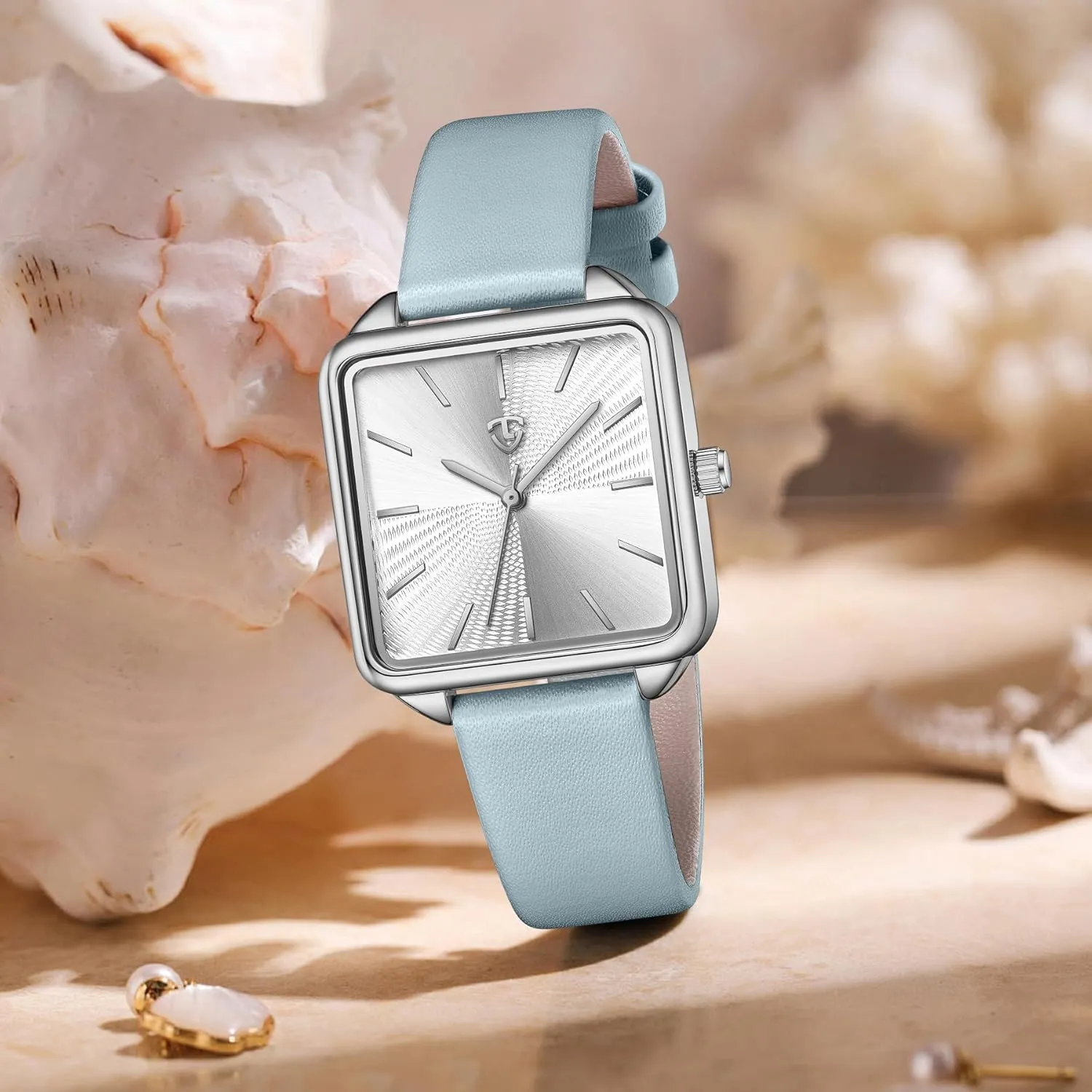 Quartz Dress Watch - Unique Gifts for Her Watches for Women, Square Women's Leather Watch with Elegant Stylish Dial meltwater palm Design, Daily Waterproof Watch, Analog 