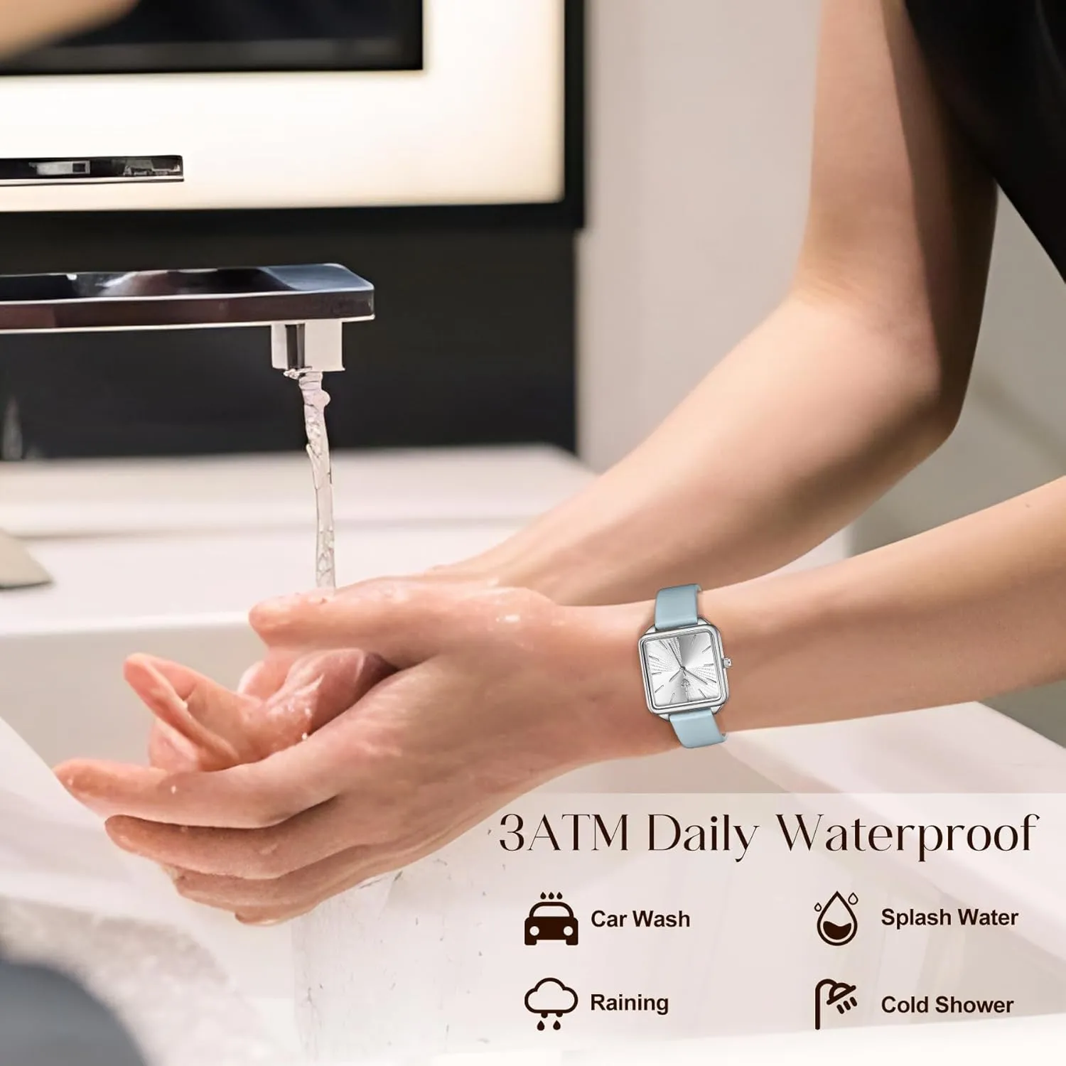 Quartz Dress Watch - Unique Gifts for Her Watches for Women, Square Women's Leather Watch with Elegant Stylish Dial meltwater palm Design, Daily Waterproof Watch, Analog 
