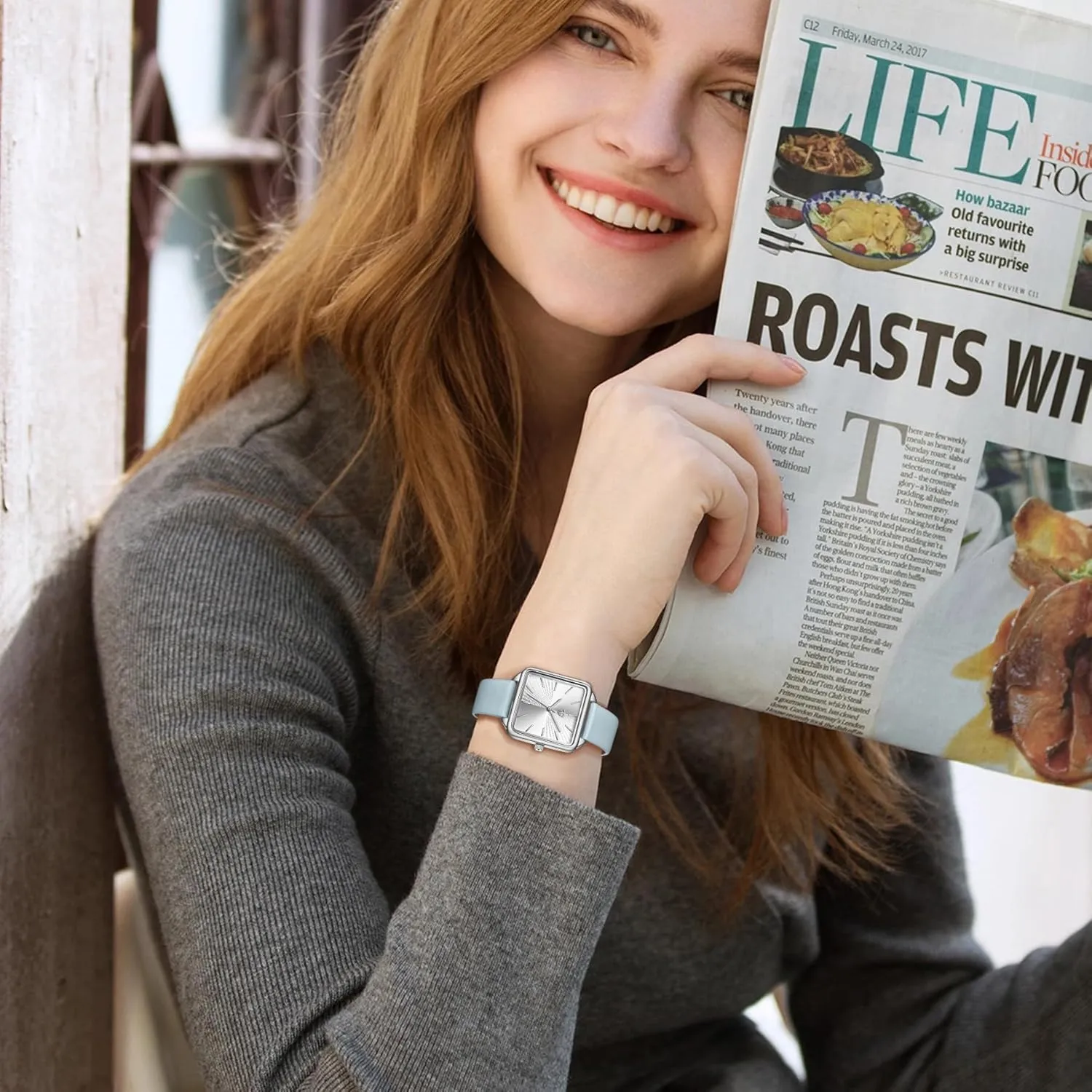 Quartz Dress Watch - Unique Gifts for Her Watches for Women, Square Women's Leather Watch with Elegant Stylish Dial meltwater palm Design, Daily Waterproof Watch, Analog 