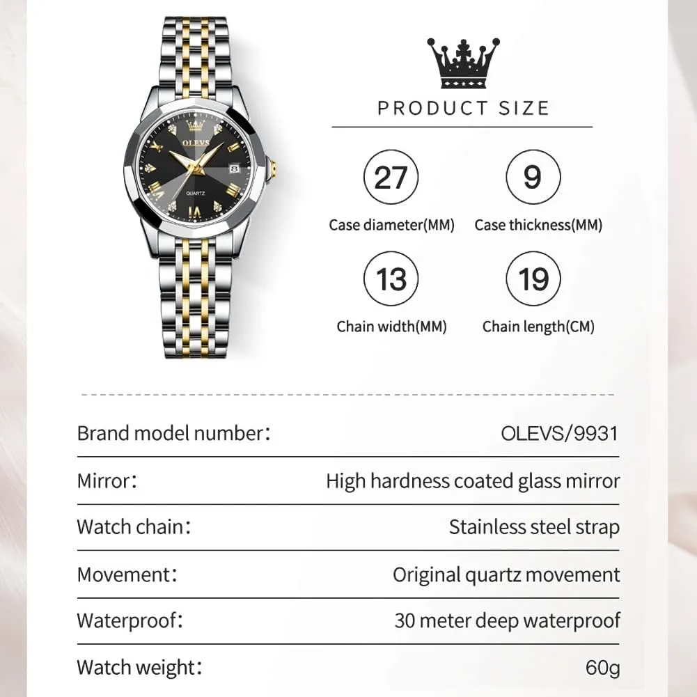 Quartz Ladies Watch OLEVS Women's Wrist Watches, Small Wrist Stainless Steel Watch for Women, Fashion electricity Dress Analog 