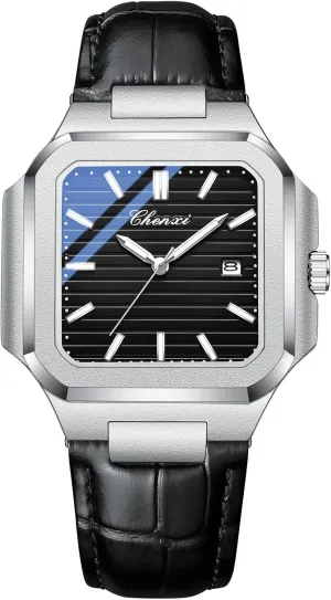 Quartz Luxury Men's Watch Leather Strap Luminous brightness spontaneity dormant Waterproof Casual Business Calendar Dress Male Wristwatch Gosasa Classic Square Watches for Men Silver Analog 
