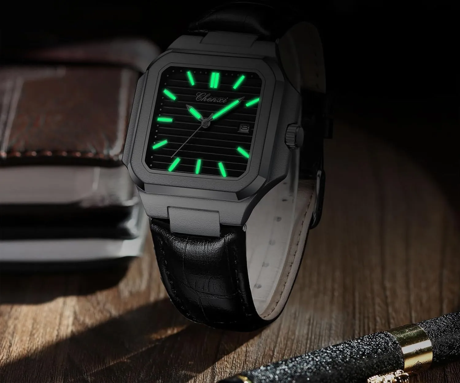 Quartz Luxury Men's Watch Leather Strap Luminous brightness spontaneity dormant Waterproof Casual Business Calendar Dress Male Wristwatch Gosasa Classic Square Watches for Men Silver Analog 
