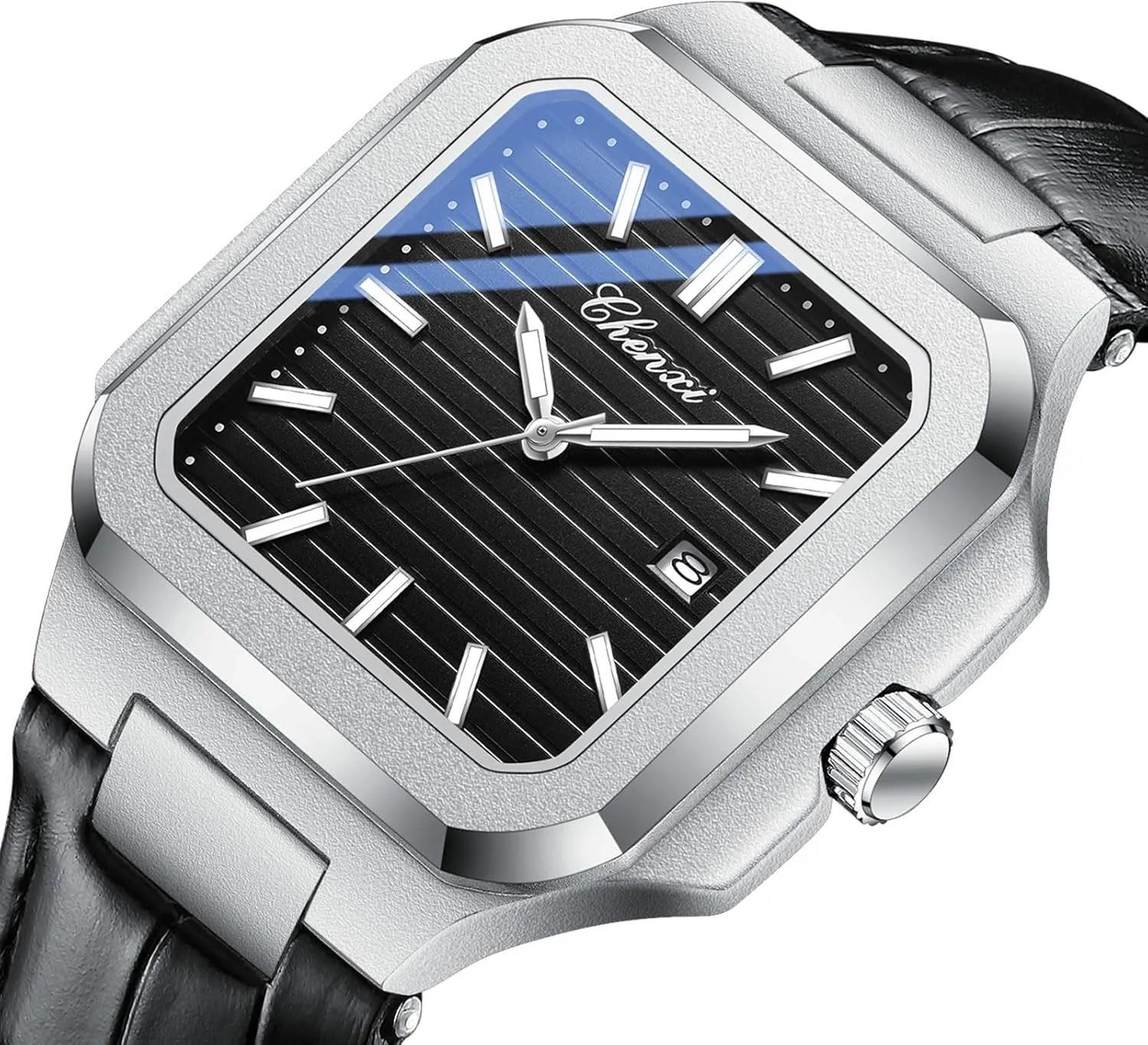 Quartz Luxury Men's Watch Leather Strap Luminous brightness spontaneity dormant Waterproof Casual Business Calendar Dress Male Wristwatch Gosasa Classic Square Watches for Men Silver Analog 