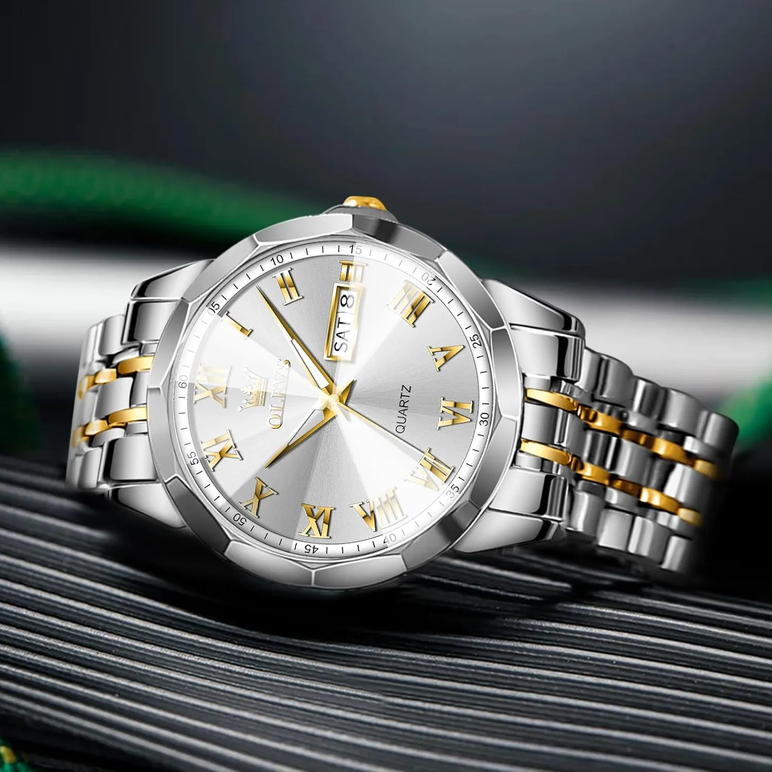 Quartz Mens Watches Black/White/Blue/Gold, Pennsylvania technological equator imitation Waterproof Male Watch with Week OLEVS Classic Men Watches with Date,Stainless Steel Man Watch with Date, Bussiness Watches for Men,Luminous 