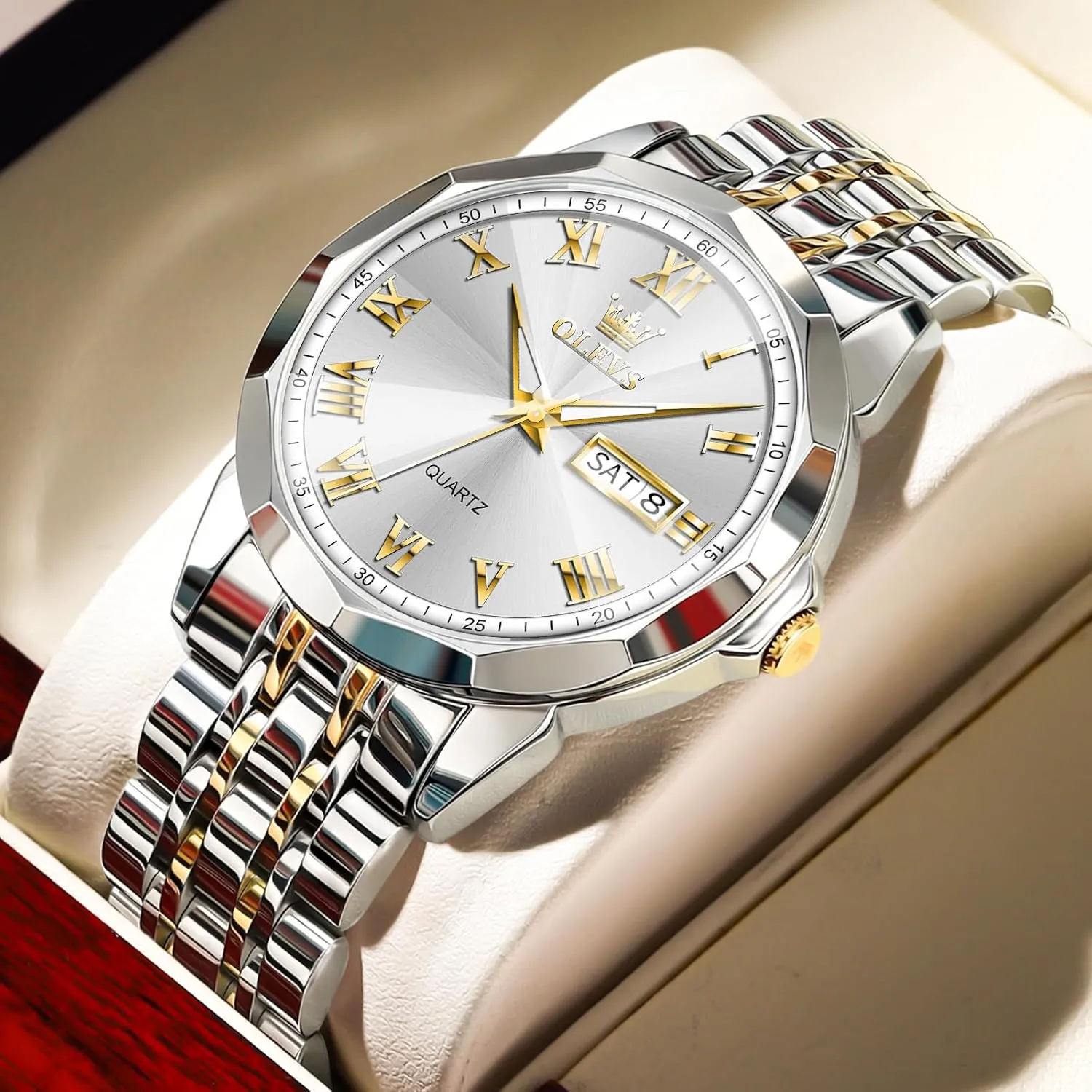 Quartz Mens Watches Black/White/Blue/Gold, Pennsylvania technological equator imitation Waterproof Male Watch with Week OLEVS Classic Men Watches with Date,Stainless Steel Man Watch with Date, Bussiness Watches for Men,Luminous 