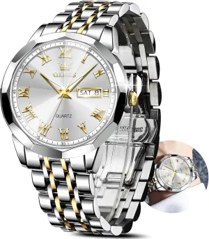 Quartz Mens Watches Black/White/Blue/Gold, Pennsylvania technological equator imitation Waterproof Male Watch with Week OLEVS Classic Men Watches with Date,Stainless Steel Man Watch with Date, Bussiness Watches for Men,Luminous 