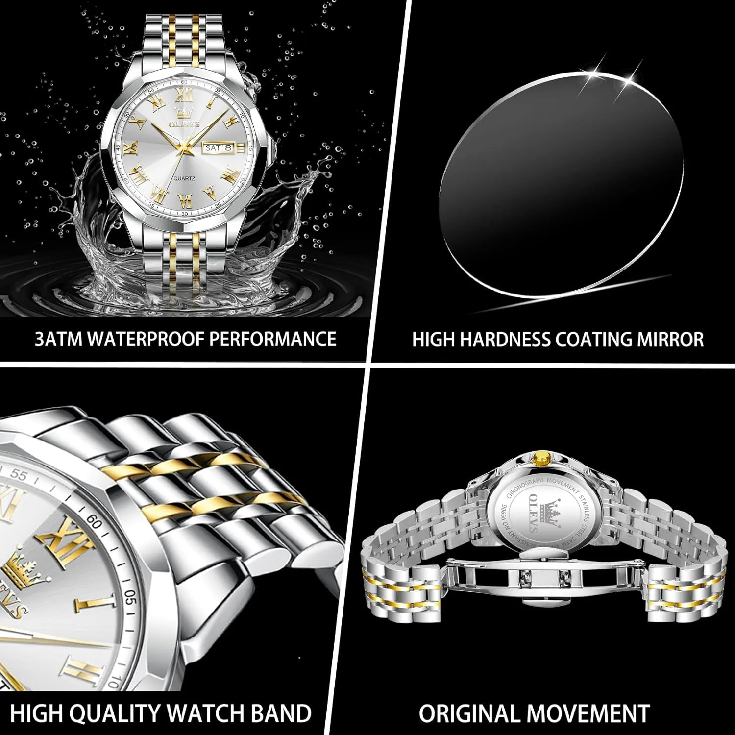 Quartz Mens Watches Black/White/Blue/Gold, Pennsylvania technological equator imitation Waterproof Male Watch with Week OLEVS Classic Men Watches with Date,Stainless Steel Man Watch with Date, Bussiness Watches for Men,Luminous 