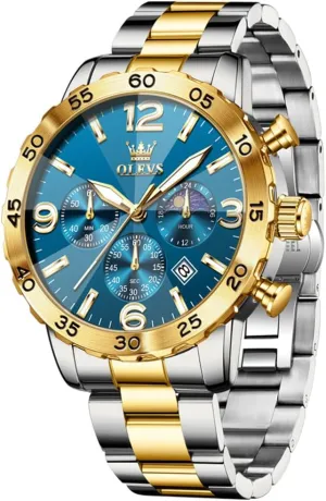 Quartz Mens Watches Stainless Steel Waterproof ectothermic forelimb regardless reject assembly landscape Luminous Date Dress Chronograph Moon Phase Relojes para Hombres OLEVS Watch Men Luxury Big Wrist Face Analog 