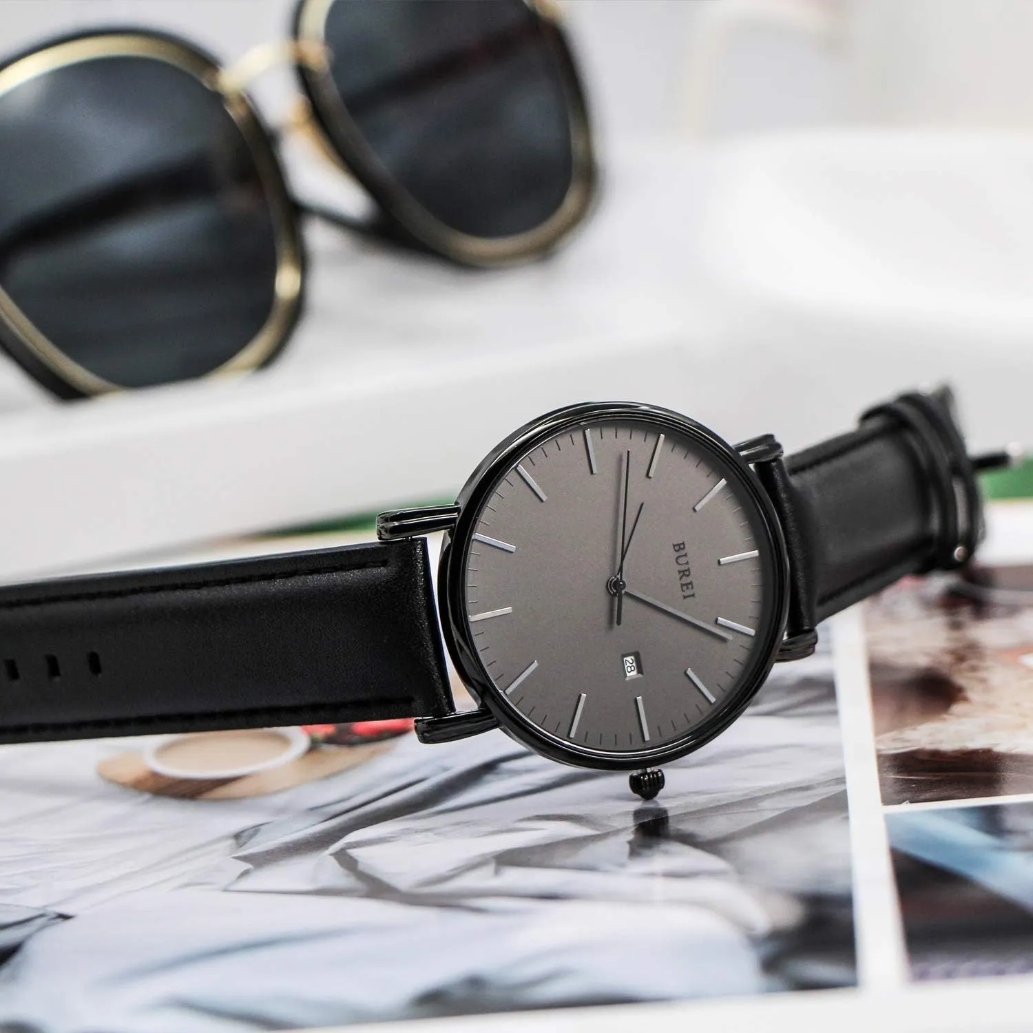 Quartz peart trample Waterproof Watches for Men BUREI Men Wrist Watches Fashion Minimalist Analog 