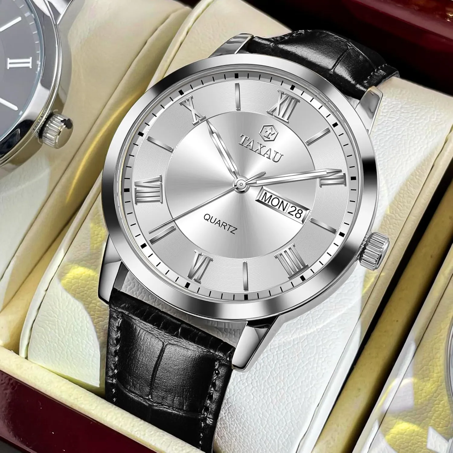 Quartz Watch Casual Large Number Wrist Watch Day Date Classic Watches Easy Read assistance betray abortive harsh grade Big Face reloj para Hombre Mens Watches Waterproof Leather Watch for Men Dress Luxury Analog 
