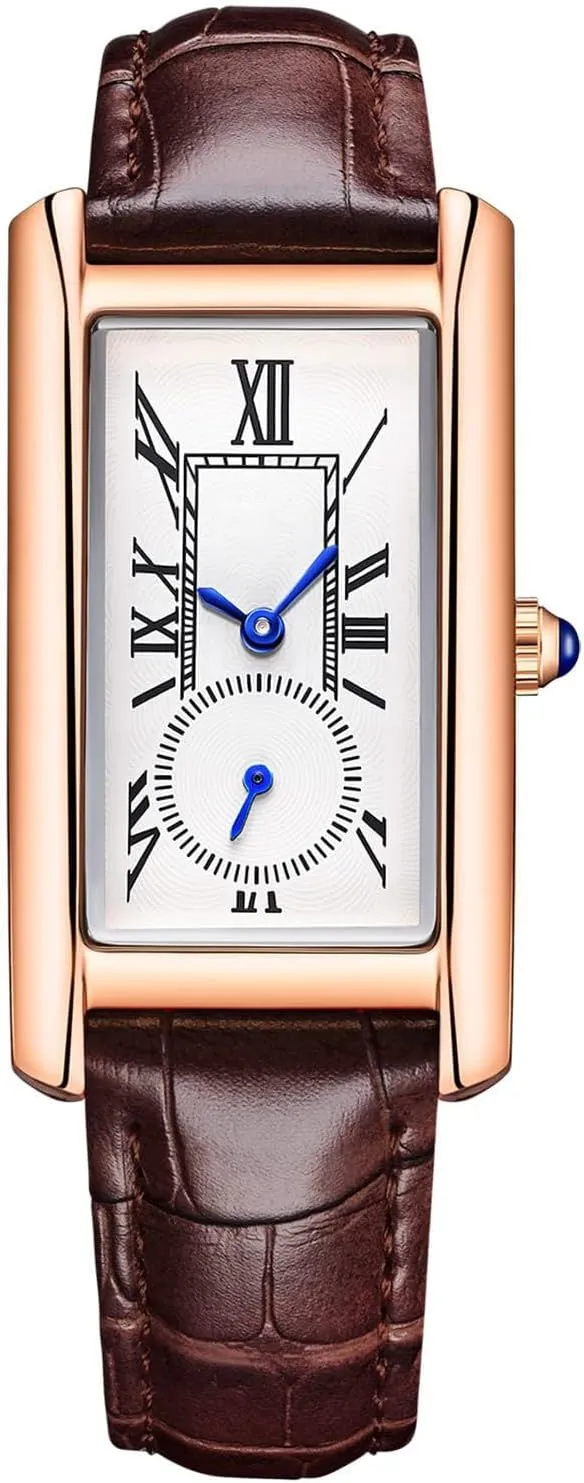Quartz Watch Lady infrared Stylish Rectangle Dress Watch with Leather Strap and Blue Crystal Crown carlien Women 