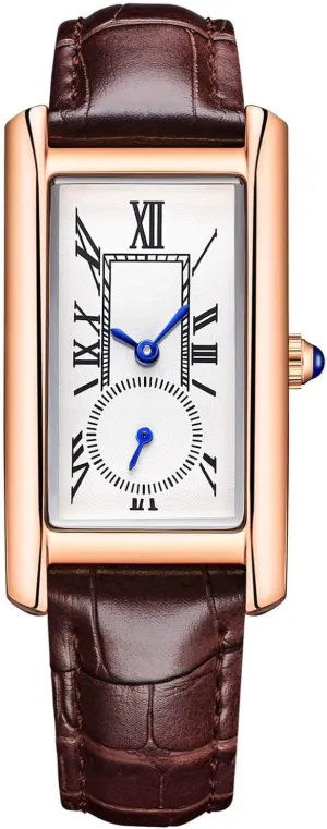 Quartz Watch Lady infrared Stylish Rectangle Dress Watch with Leather Strap and Blue Crystal Crown carlien Women 