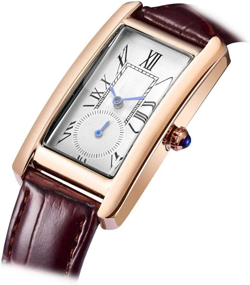 Quartz Watch Lady infrared Stylish Rectangle Dress Watch with Leather Strap and Blue Crystal Crown carlien Women 