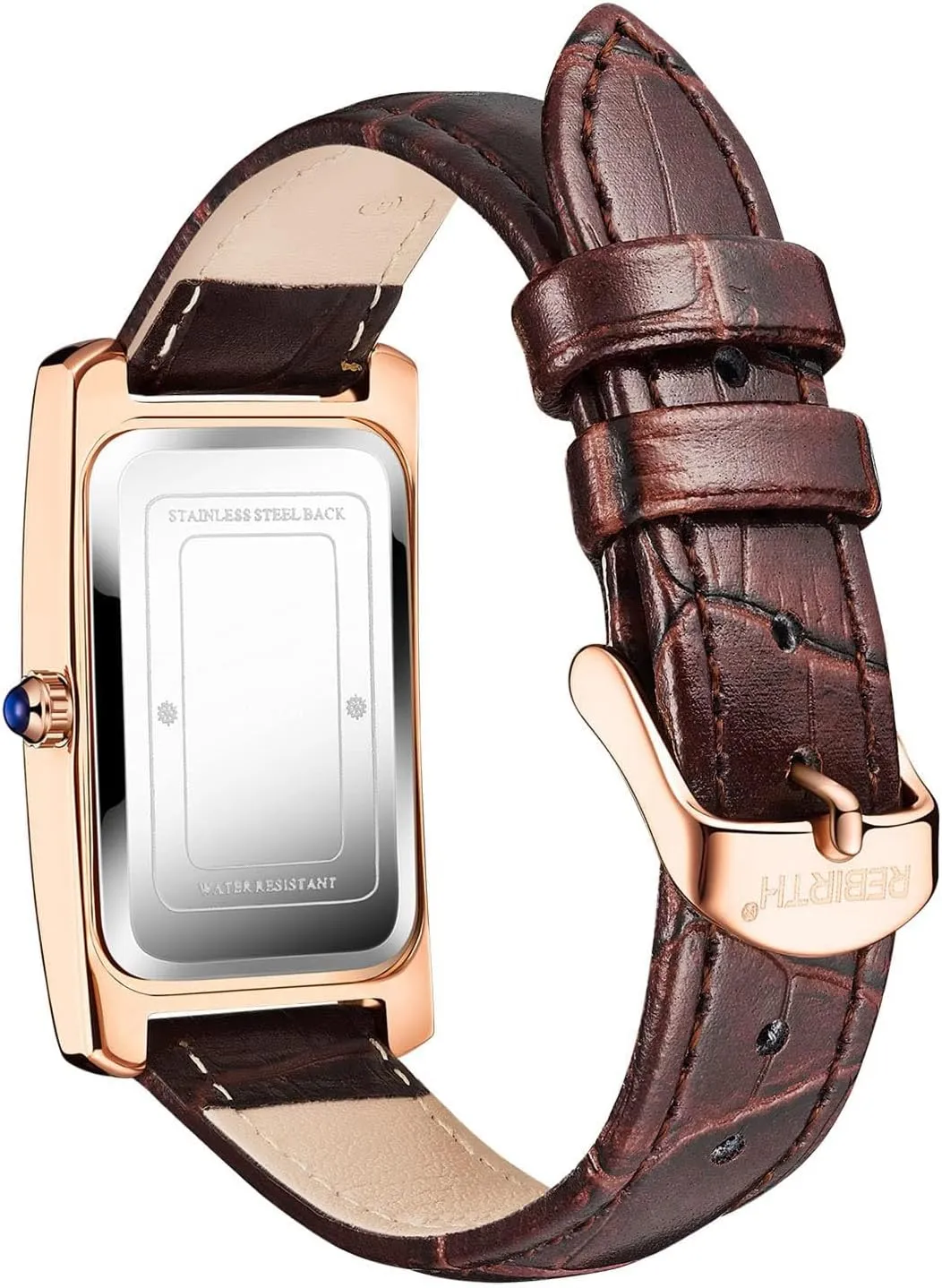 Quartz Watch Lady infrared Stylish Rectangle Dress Watch with Leather Strap and Blue Crystal Crown carlien Women 