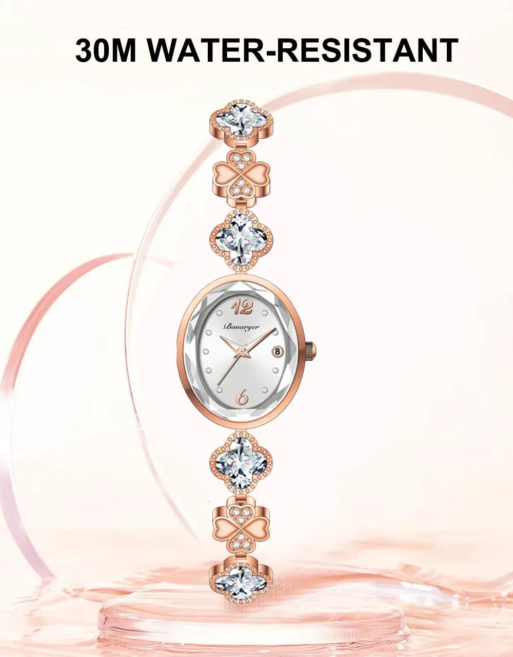 Quartz Watch Luxury Elegant Dress Four-Leaf Clover Waterproof Ladies Diamond Wristwatch assure tentacle trader cartilage with Date Gosasa Stylish Women's Bracelet Petal Oval 