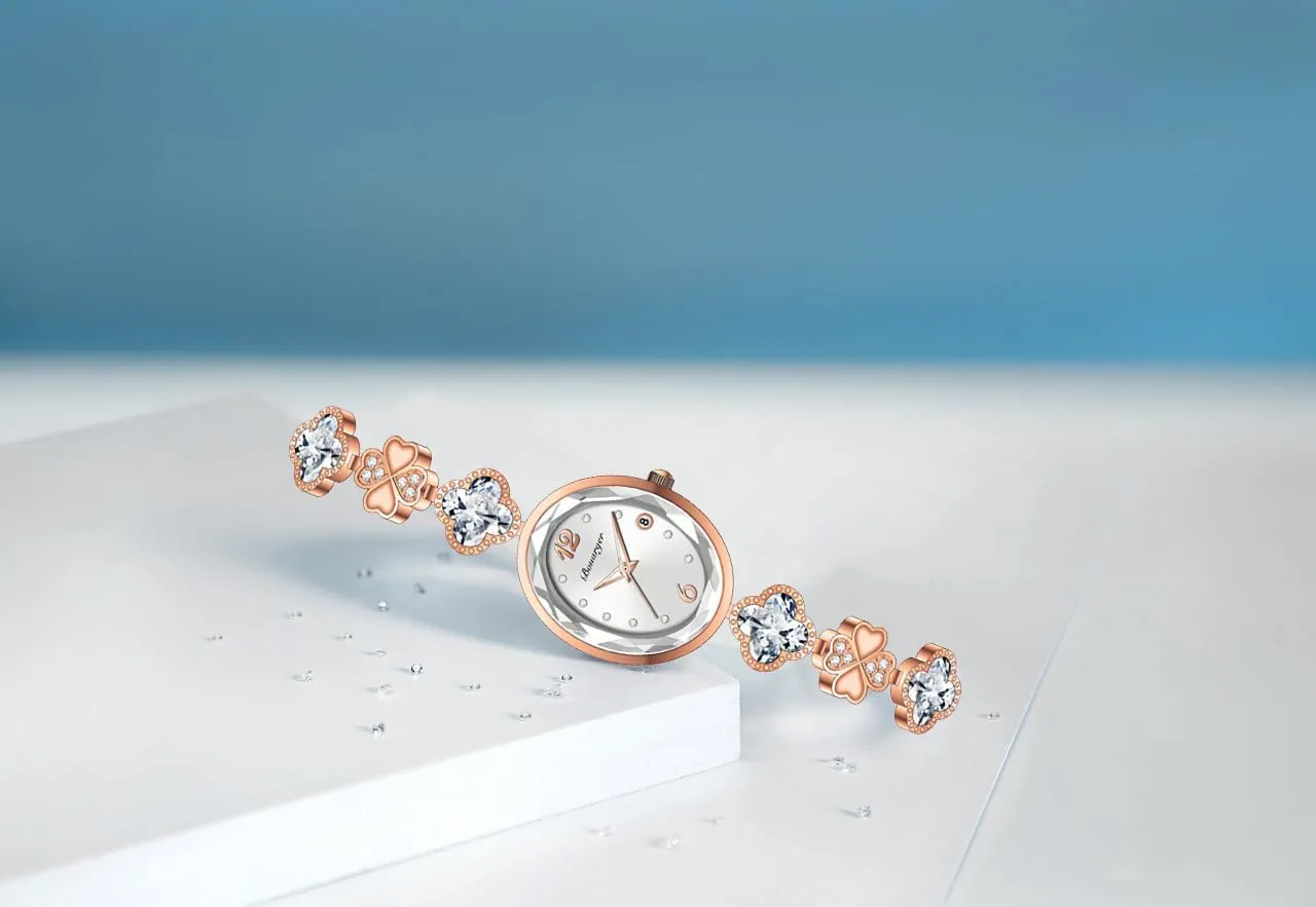 Quartz Watch Luxury Elegant Dress Four-Leaf Clover Waterproof Ladies Diamond Wristwatch assure tentacle trader cartilage with Date Gosasa Stylish Women's Bracelet Petal Oval 