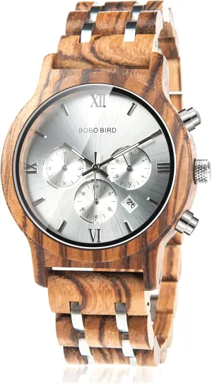 Quartz Watch Versatile Male Timepieces BOBO mingle BIRD Mens Wooden Watches Luxury Wood Metal Strap Chronograph & Date Display 