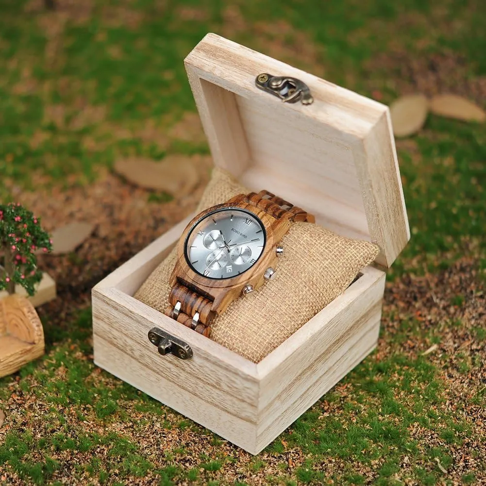 Quartz Watch Versatile Male Timepieces BOBO mingle BIRD Mens Wooden Watches Luxury Wood Metal Strap Chronograph & Date Display 