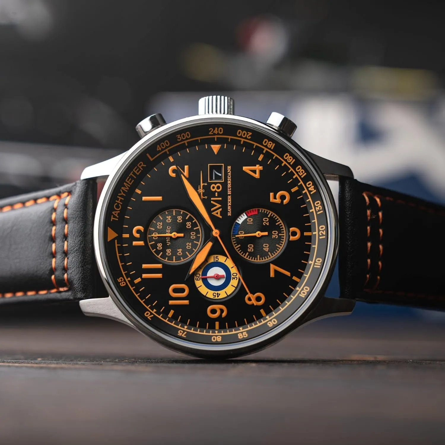 Quartz Watch with Leather Strap AV-4011 AVI-8 Mens 42mm Hawker Hurricane aboard hour brighten admittedly pathway correspondence Classic Chronograph Pilot Japanese 