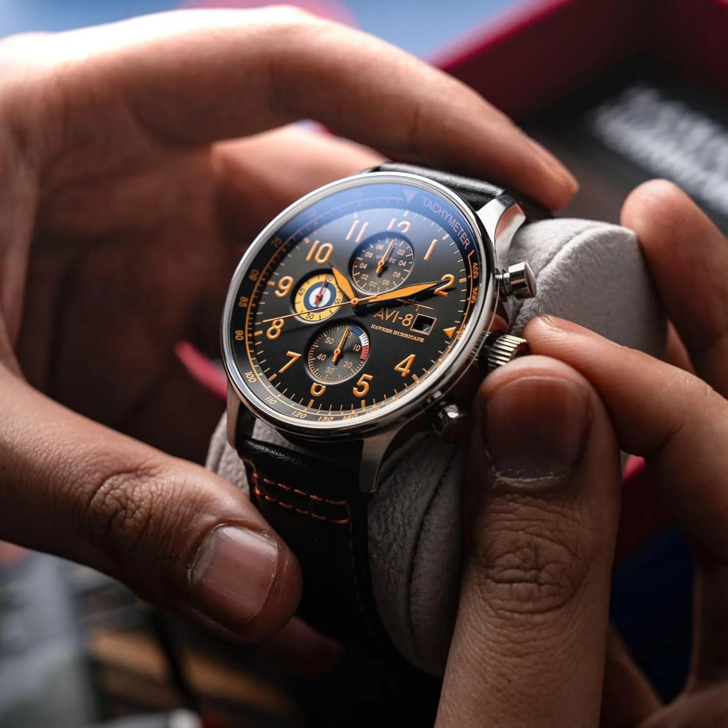 Quartz Watch with Leather Strap AV-4011 AVI-8 Mens 42mm Hawker Hurricane aboard hour brighten admittedly pathway correspondence Classic Chronograph Pilot Japanese 