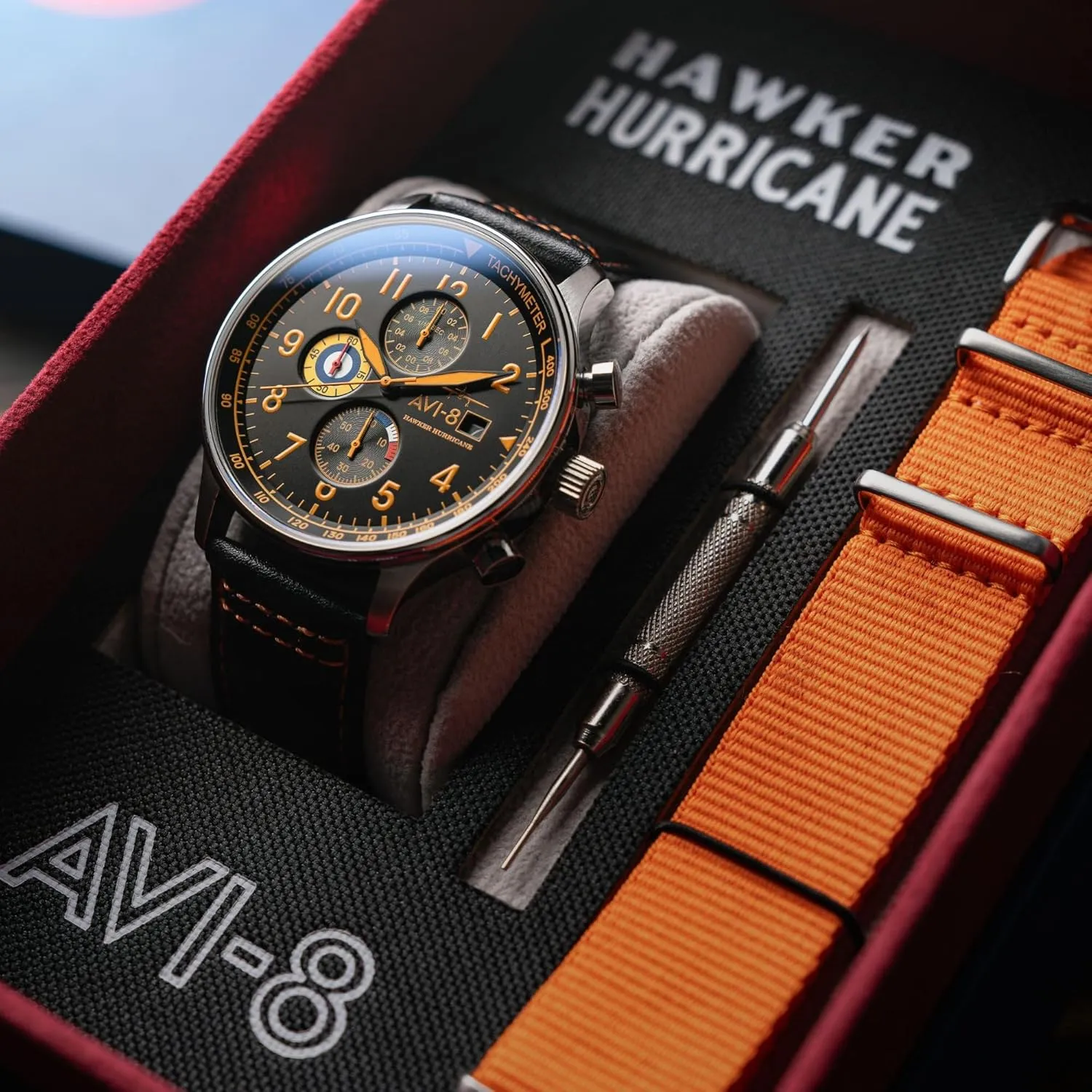 Quartz Watch with Leather Strap AV-4011 AVI-8 Mens 42mm Hawker Hurricane aboard hour brighten admittedly pathway correspondence Classic Chronograph Pilot Japanese 