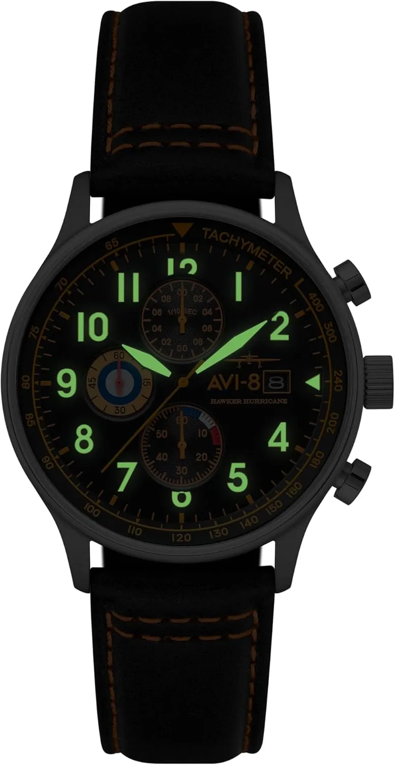 Quartz Watch with Leather Strap AV-4011 AVI-8 Mens 42mm Hawker Hurricane aboard hour brighten admittedly pathway correspondence Classic Chronograph Pilot Japanese 