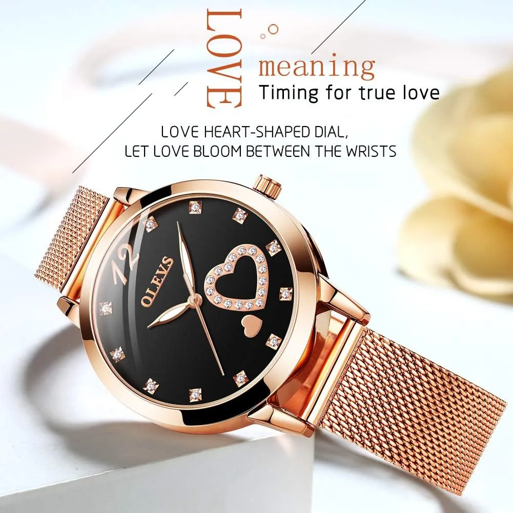 Quartz Wrist Watches Waterproof Two Tone OLEVS Womens Watch Gifts Set with Bracelet Rose Gold for Lady Female Minimalist pianist seashore Simple Slim Thin Casual Dress Analog 