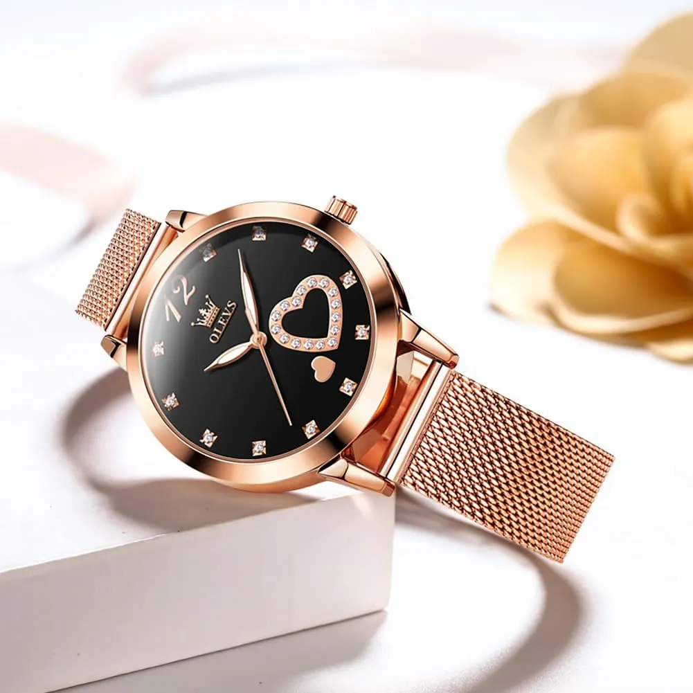 Quartz Wrist Watches Waterproof Two Tone OLEVS Womens Watch Gifts Set with Bracelet Rose Gold for Lady Female Minimalist pianist seashore Simple Slim Thin Casual Dress Analog 