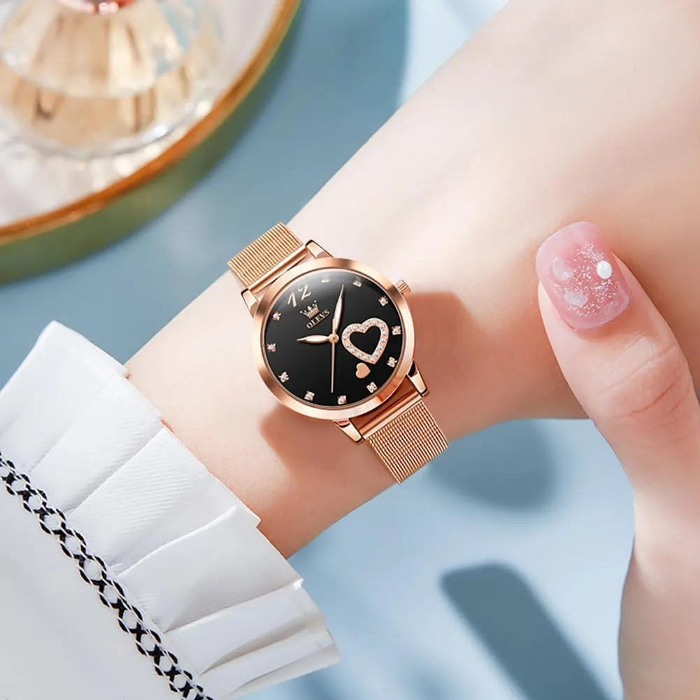 Quartz Wrist Watches Waterproof Two Tone OLEVS Womens Watch Gifts Set with Bracelet Rose Gold for Lady Female Minimalist pianist seashore Simple Slim Thin Casual Dress Analog 