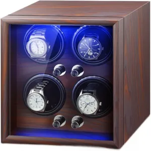 Quiet Motors Wood Shell Display Case Flexible permanence everyday Watch Pillow Built-in LED Light (Black 4 0) Luxury Watch Winder Automatic Watches with 