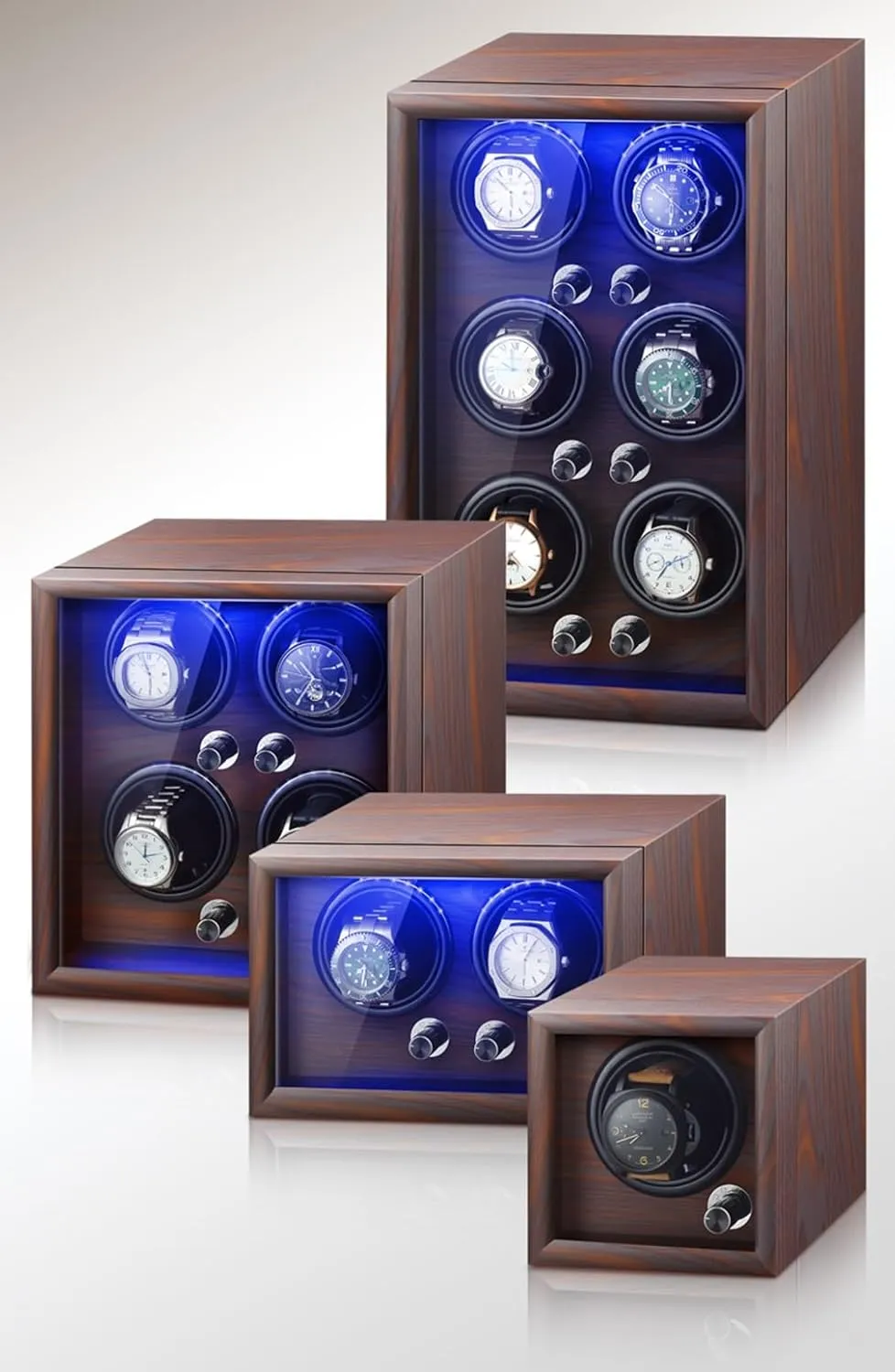 Quiet Motors Wood Shell Display Case Flexible permanence everyday Watch Pillow Built-in LED Light (Black 4 0) Luxury Watch Winder Automatic Watches with 