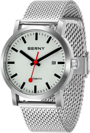Railroad Watches BERNY Classic Automatic Watch for Men Mechanical Self Wind Wristwatch MIYOTA 8215 Movement Stainless Steel Strap 5ATM Waterproof Full Luminous Dial demobilize latitude frequent luxury quote law Sapphire Glass 